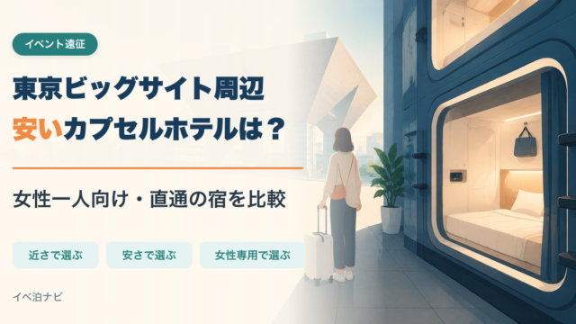 東京ビッグサイト周辺の安いカプセルホテルを探す女性一人のイベント遠征