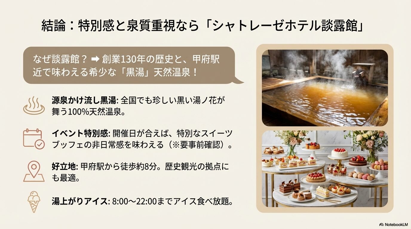 シャトレーゼホテル談露館の特徴を表した図解