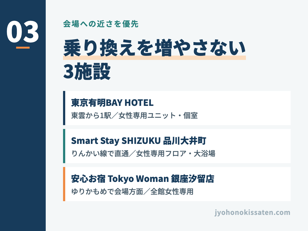 東京ビッグサイトへの近さを優先する女性向けカプセルホテル3施設
